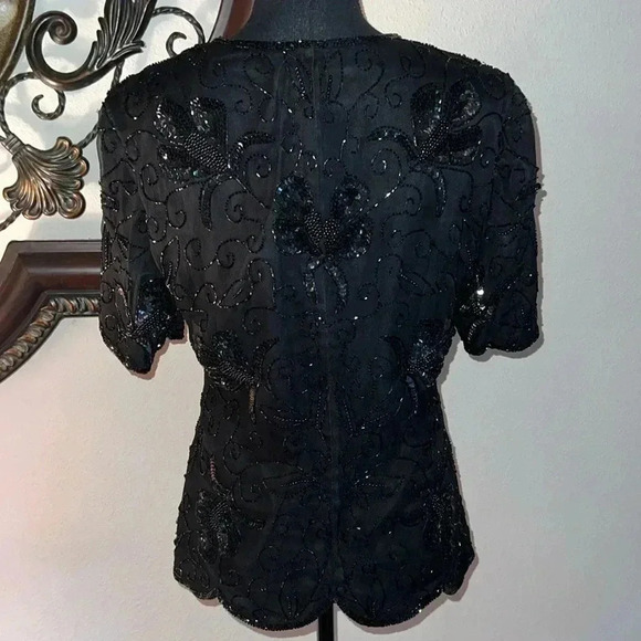 Stenay Women’s 100% Silk Black Beaded Sequin Vintage Scalloped Hem Size Medium - Picture 15 of 16